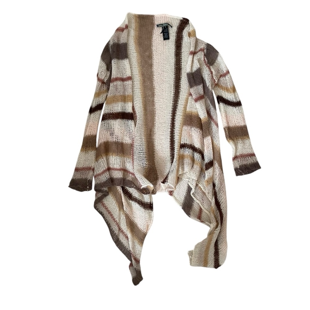 Love Stitch Loose Knit Large Cream Brown Stripes Fairy Mohair Cardigan